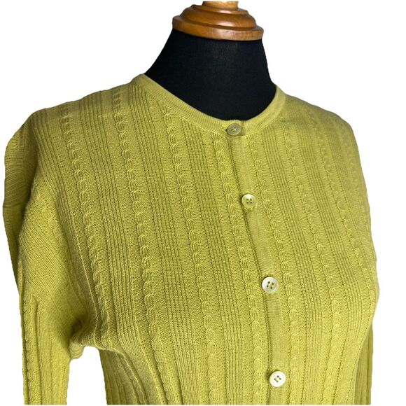 Vintage Belford Womans Yelllow Cable Knit Cardigan Sweater Medium Cotton Classic - Picture 3 of 8